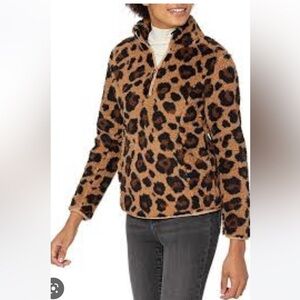 Say What Leopard-Print-Half-Zip-Crop-Sweatshirt Size M